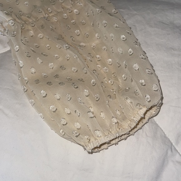 SOLUTION Cream off white Swiss Dot Babydoll Dress long sleeve ruffled edges Sz S - Picture 13 of 14
